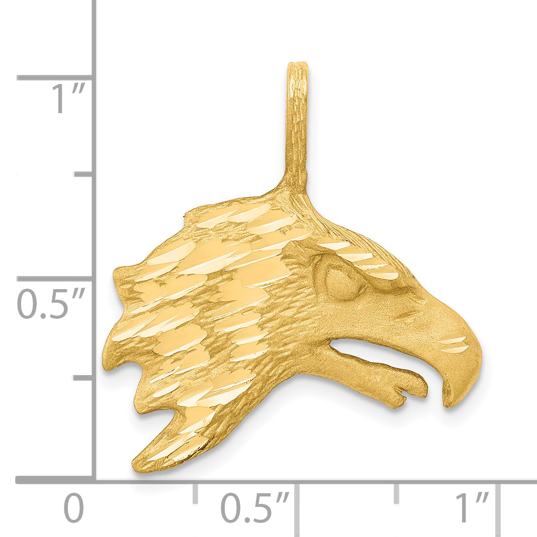 10K Solid Gold Eagle Head Charm with Polished Diamond-Cut Finish