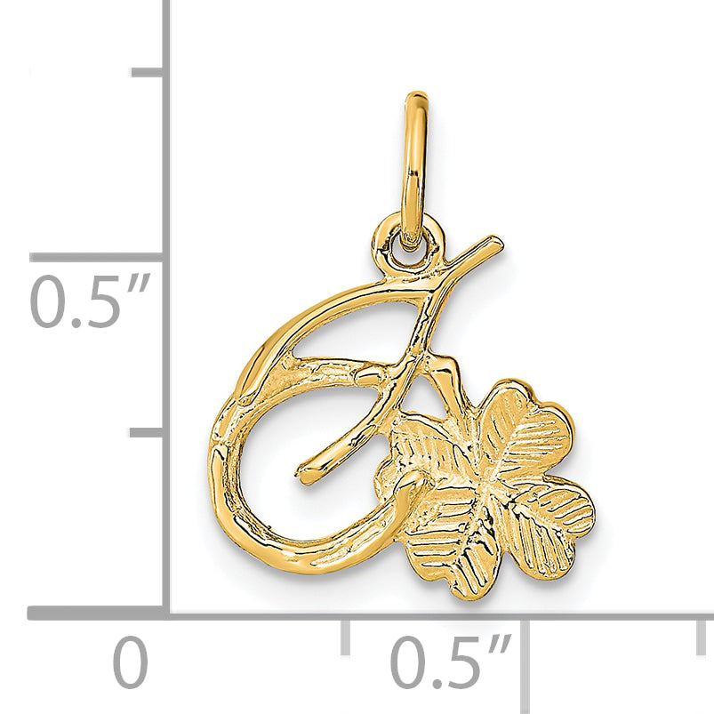 10K Solid Gold Horseshoe Shamrock Charm with Polished Finish