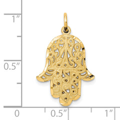 10K Gold Filigree Chamseh Pendant with Polished Finish Elegant and Solid Design