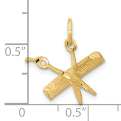 10K Gold Comb and Scissors Charm, Polished Solid Yellow Gold Pendant