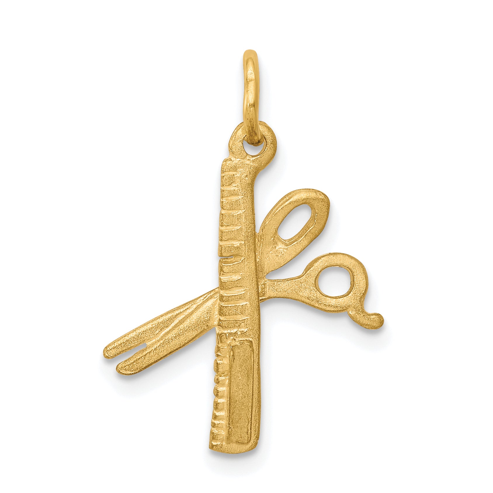 10K Gold Comb and Scissors Charm with Polished Finish, Solid & Themed