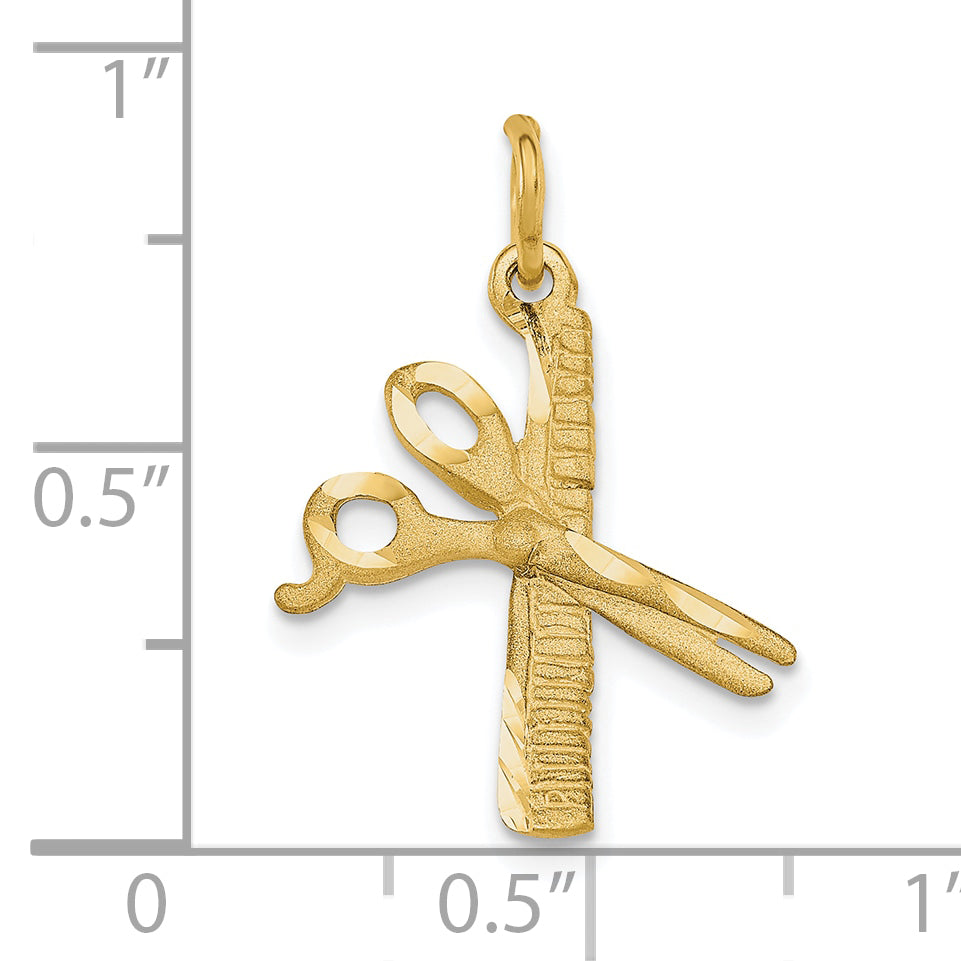 10K Gold Comb and Scissors Charm with Polished Finish, Solid & Themed