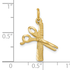 10K Gold Comb and Scissors Charm with Polished Finish, Solid & Themed