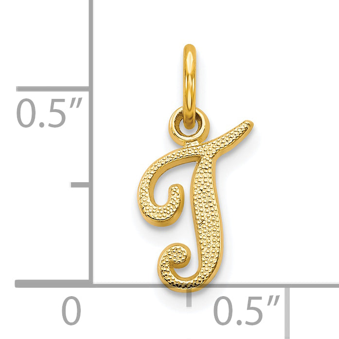 10K Yellow Gold Initial T Charm with Polished Solid Finish