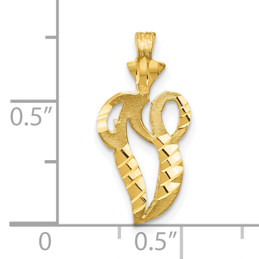 10K Gold Initial V Pendant with Polished Finish Elegant and Solid Design