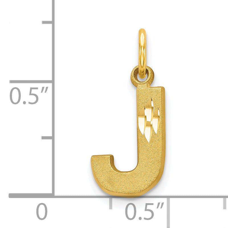 10K Gold Initial J Charm with Brushed Finish Solid Yellow Gold