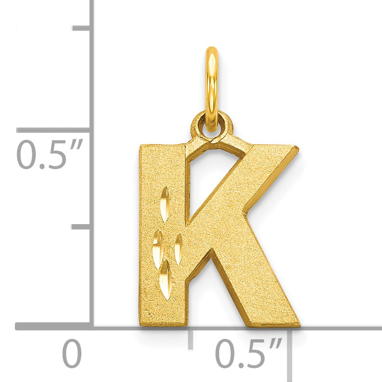 10K Yellow Gold Initial K Charm with Brushed Solid Finish