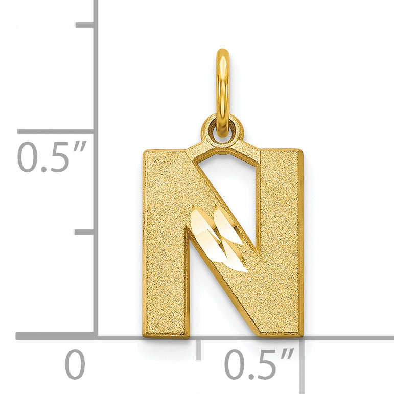 10K Yellow Gold N Initial Charm with Brushed Finish Elegant and Solid