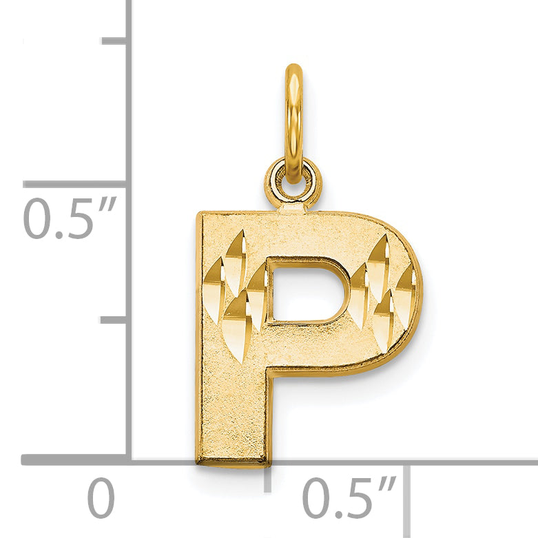 10K Gold Brushed Solid Initial P Charm  Elegant Personalized Jewelry