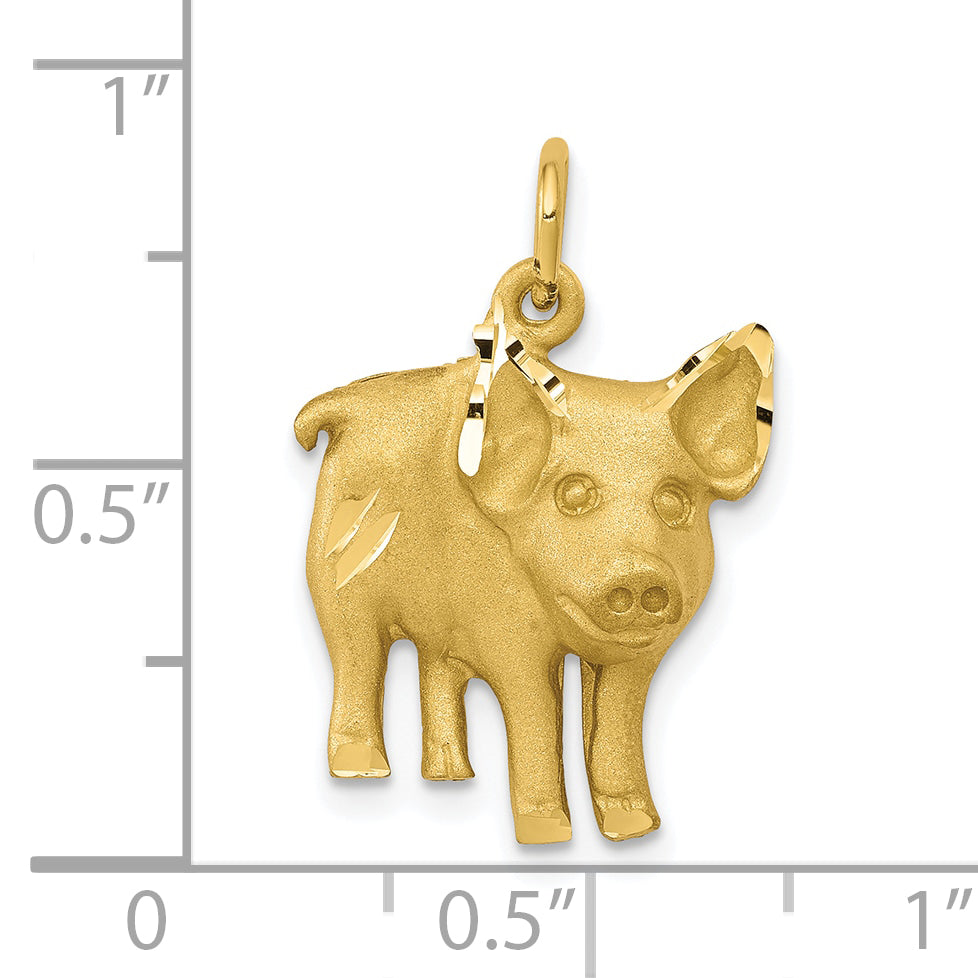 10K Gold Pig Charm with Polished Finish Solid Themed Design