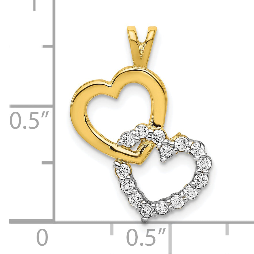 10K Gold CZ Heart Pendant with Polished Finish for Elegant Look