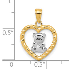 10K Gold Teddy Bear Heart Charm with Rhodium Accents  Polished Finish