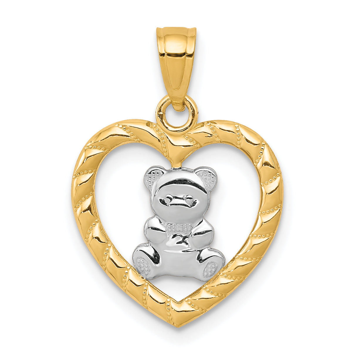 10k w/Rhodium Teddy Bear Heart Charm