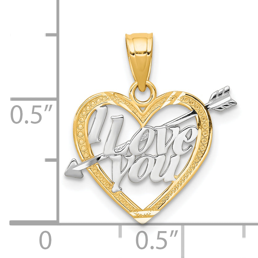 10K Gold Heart Pendant with Rhodium Accent and Polished Finish