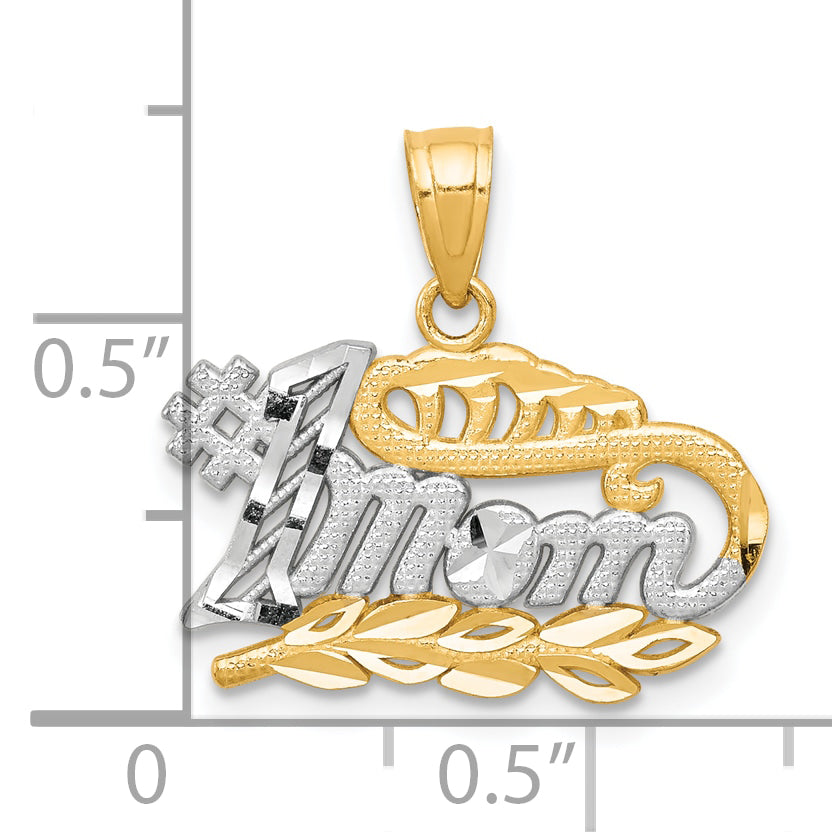 10K Gold #1 MOM Charm with Rhodium Accents, Polished Finish