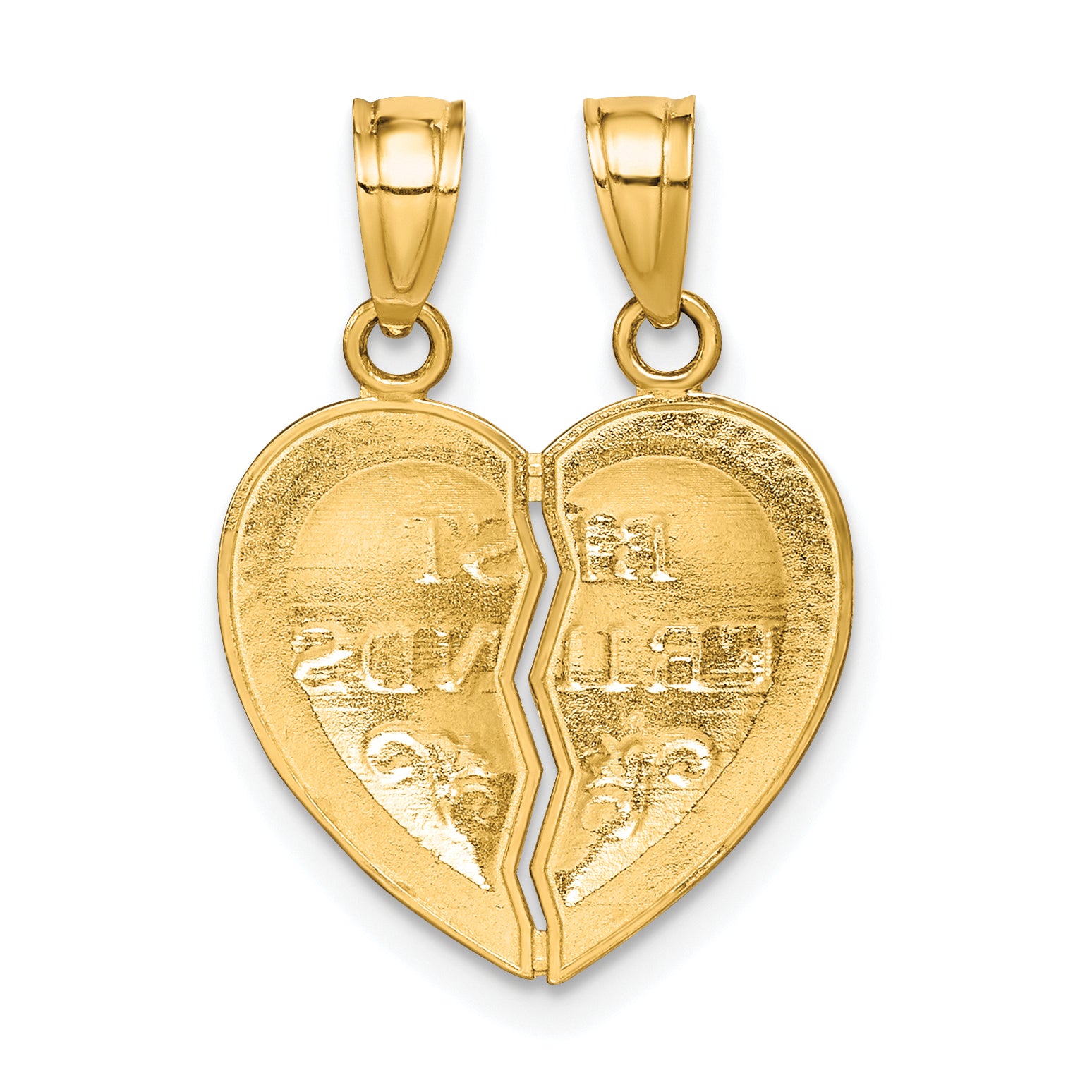 10K Gold Best Friends Break-Apart Heart Pendant Polished Solid Charm