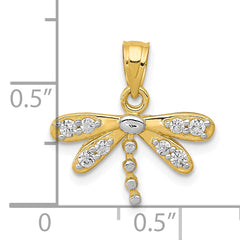 10K Gold Dragonfly Charm with Rhodium Accents and CZ Sparkle