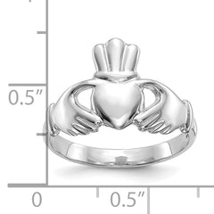 10k White Gold Polished Claddagh Ring