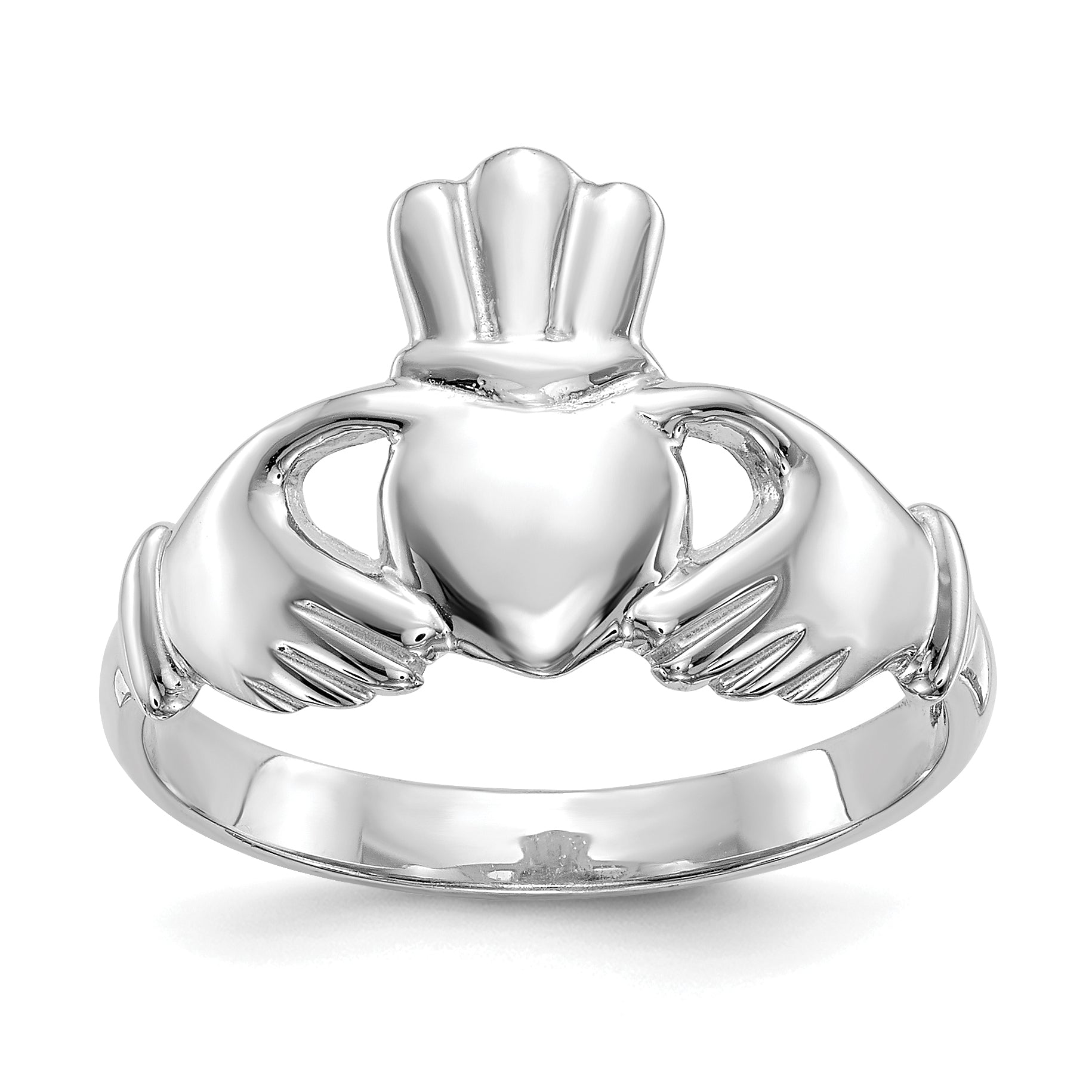 10k White Gold Polished Claddagh Ring