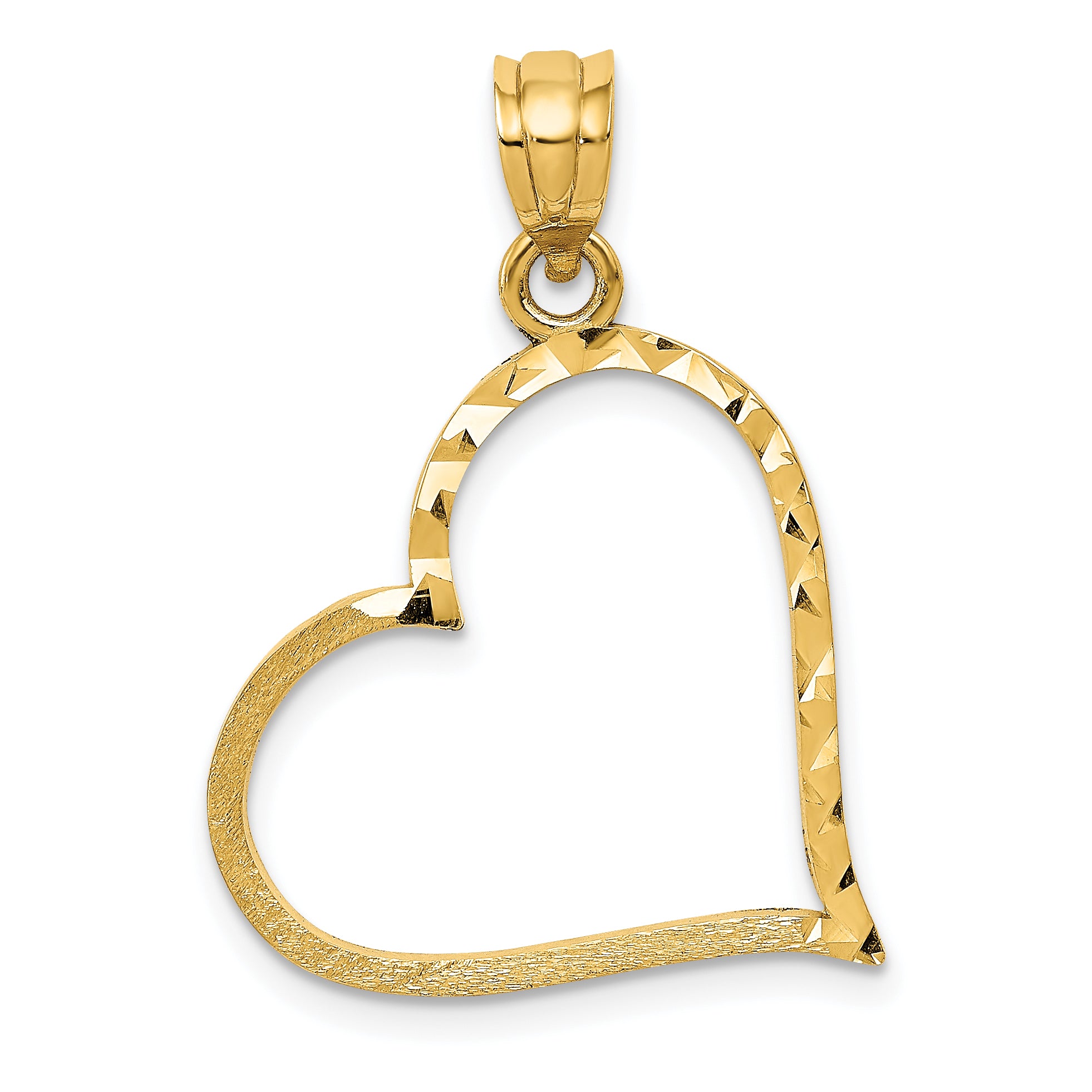 10K Satin Diamond-cut Crooked Heart Pendant