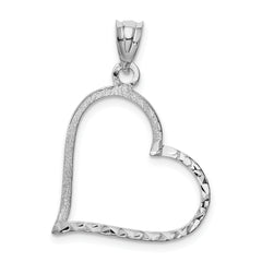 10K White Gold Solid Satin Diamond-cut Reversible Heart Pendant