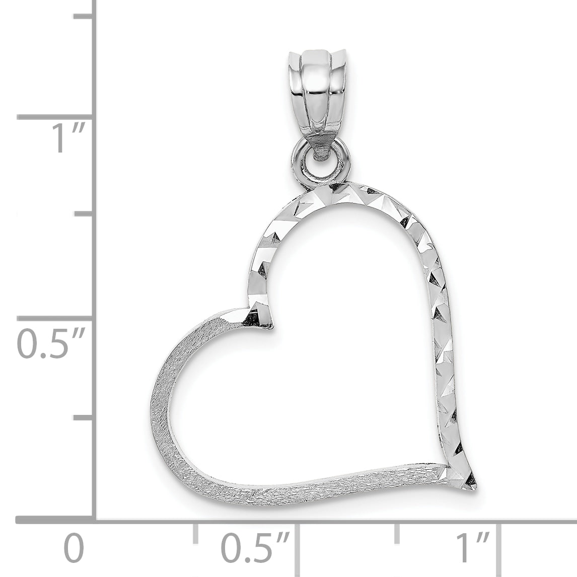 10K White Gold Solid Satin Diamond-cut Reversible Heart Pendant