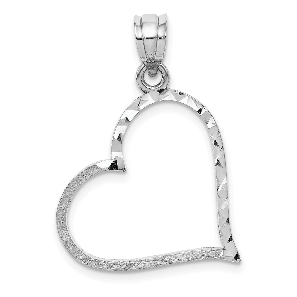 10K White Gold Solid Satin Diamond-cut Reversible Heart Pendant