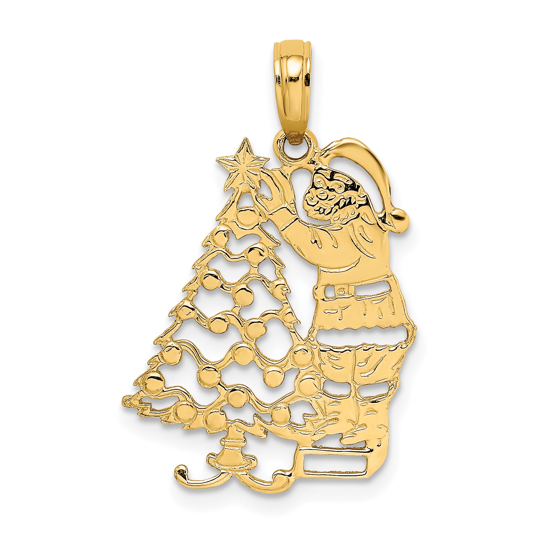 10K Polished Christmas Tree and Santa Pendant