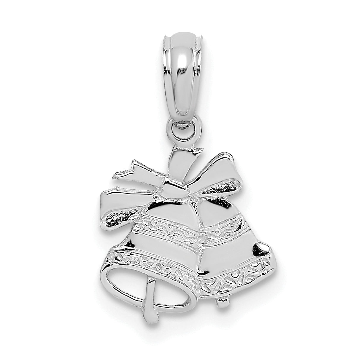 10K White Gold Polished Christmas Bells Pendant