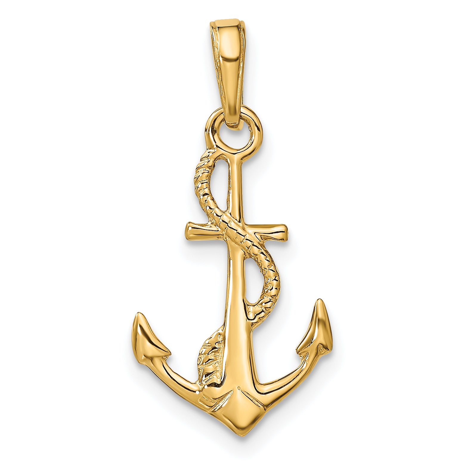 10K Solid Polished 3-D Anchor Pendant