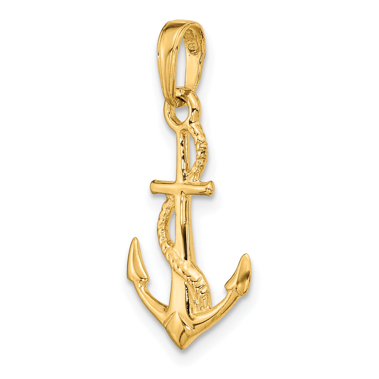 10K Solid Polished 3-D Anchor Pendant