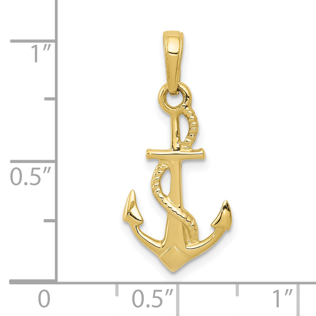 10K Solid Polished 3-D Anchor Pendant