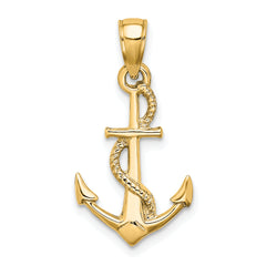 10K White Gold Solid Polished 3-D Anchor Pendant