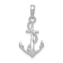 10K White Gold Solid Polished 3-D Anchor Pendant