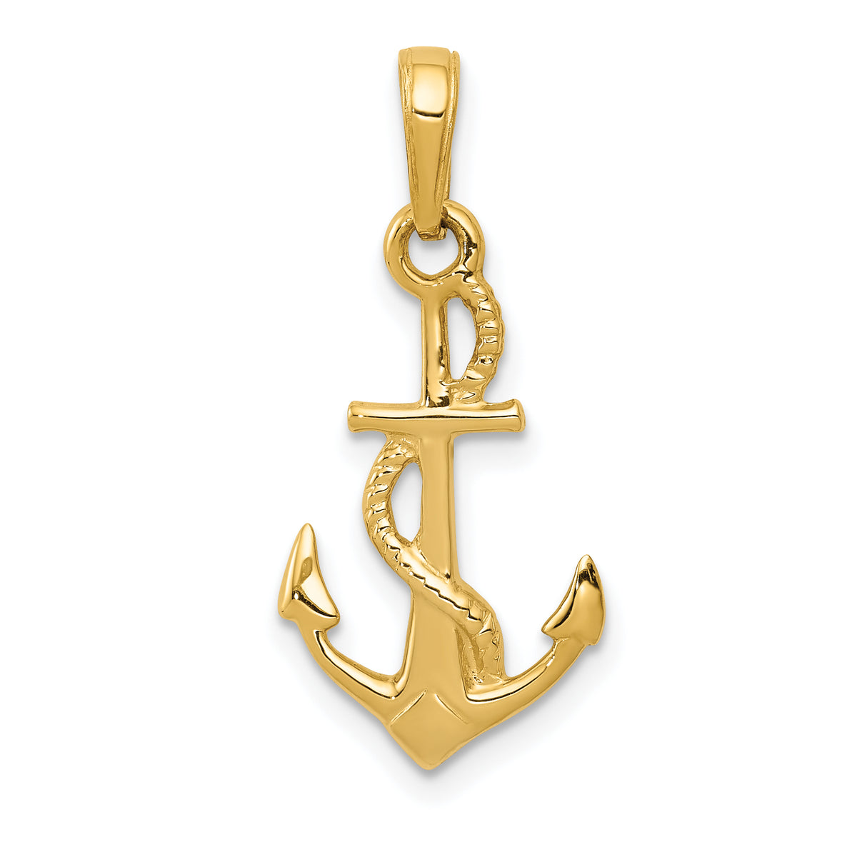 10K Solid Polished 3-D Anchor Pendant