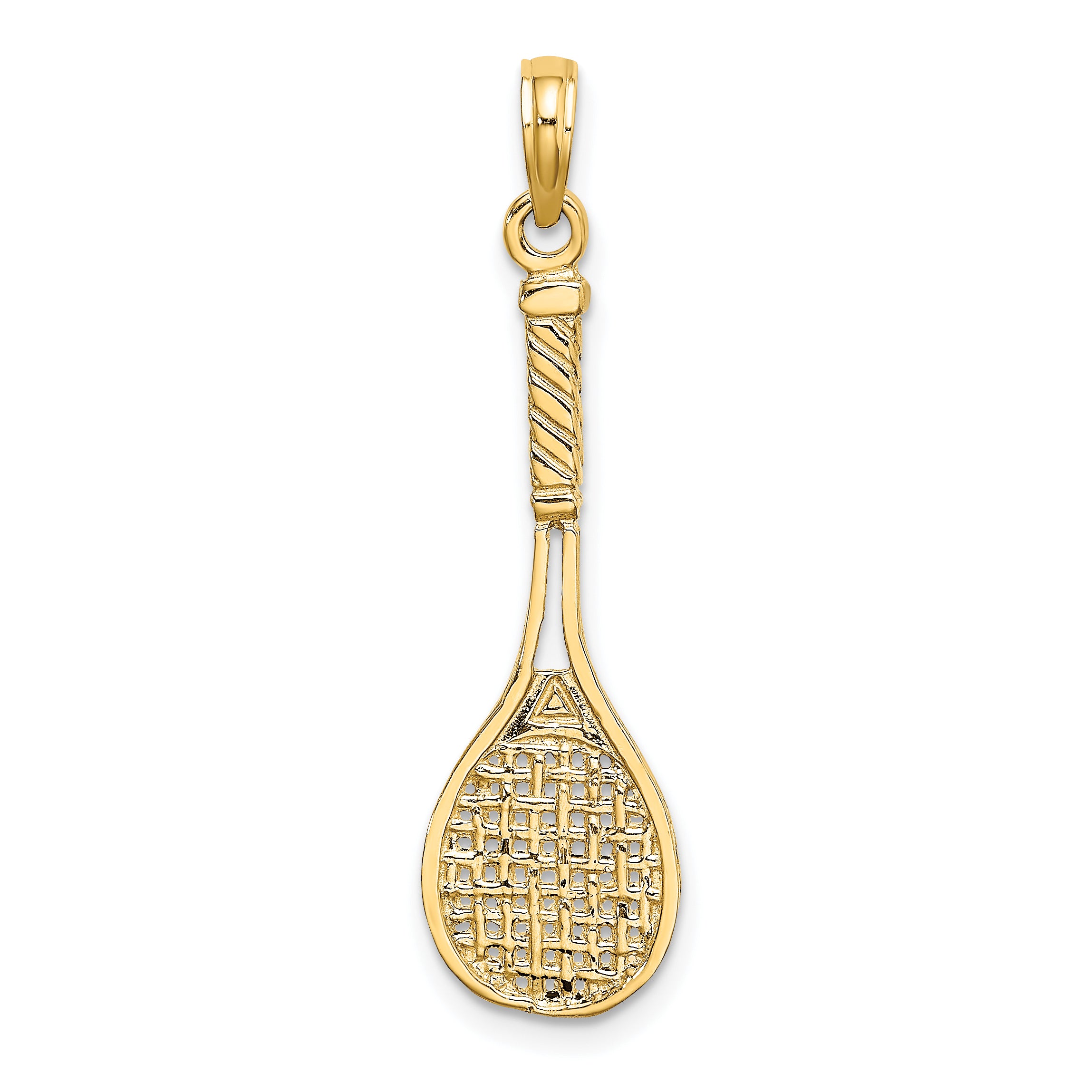 10K Solid Polished 3-D Tennis Racquet Charm