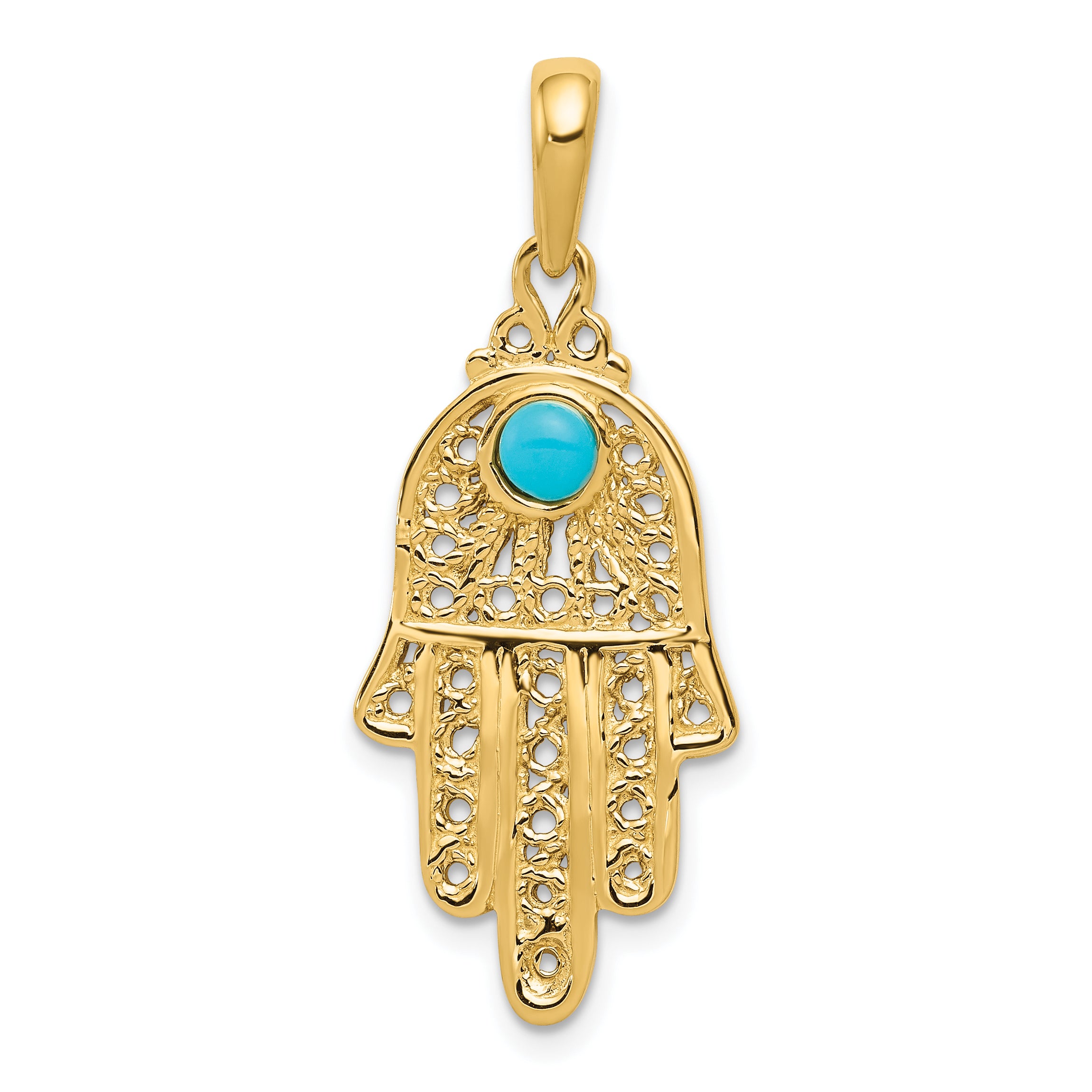 10k Turquoise Filigree Chamseh Pendant