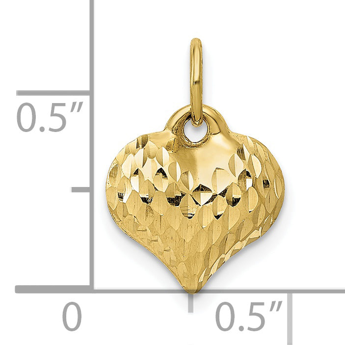 10K Polished & Textured 3-D Heart Pendant