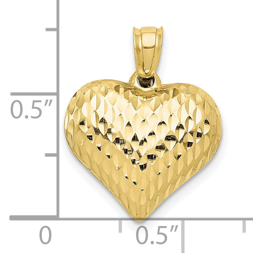 10K Polished & Textured 3-D Heart Pendant