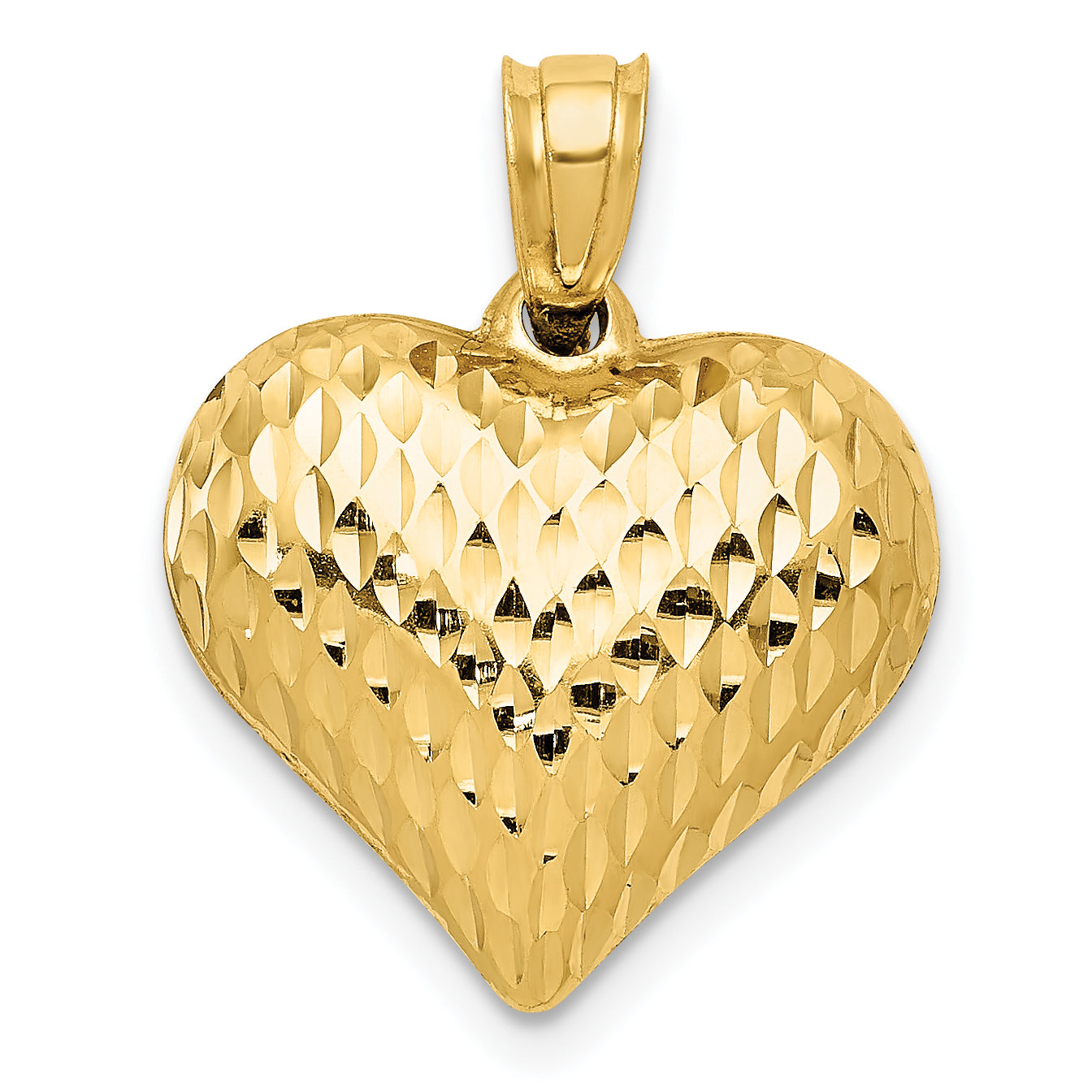 10K Polished & Textured 3-D Heart Pendant