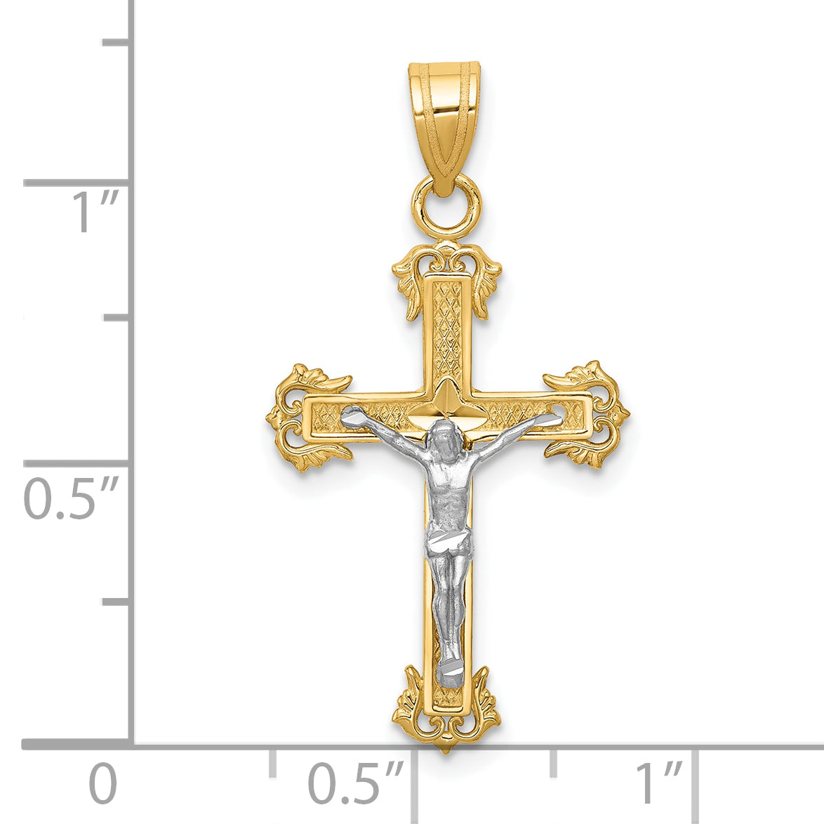 10K Two-tone Diamond-cut Crucifix Pendant