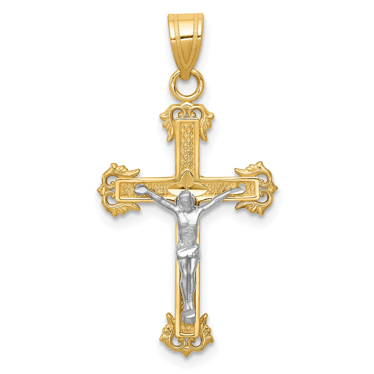 10K Two-tone Diamond-cut Crucifix Pendant