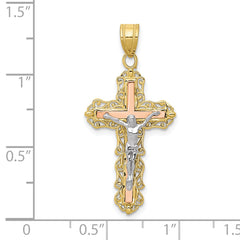 10K Tri-color Diamond-cut Crucifix Pendant