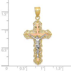 10K Tri-color Diamond-cut Crucifix Pendant