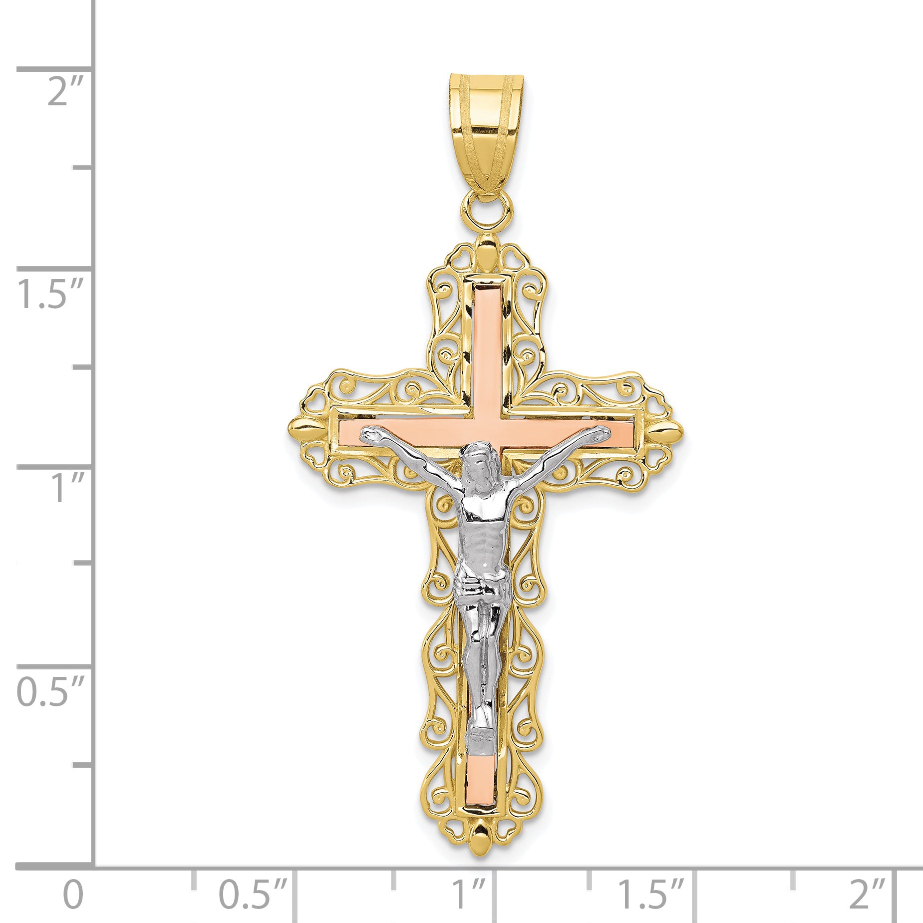 10K Tri-color Diamond-cut Crucifix Pendant