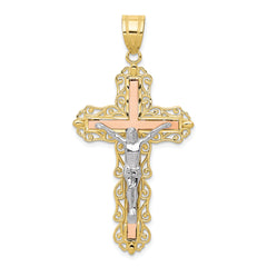 10K Tri-color Diamond-cut Crucifix Pendant