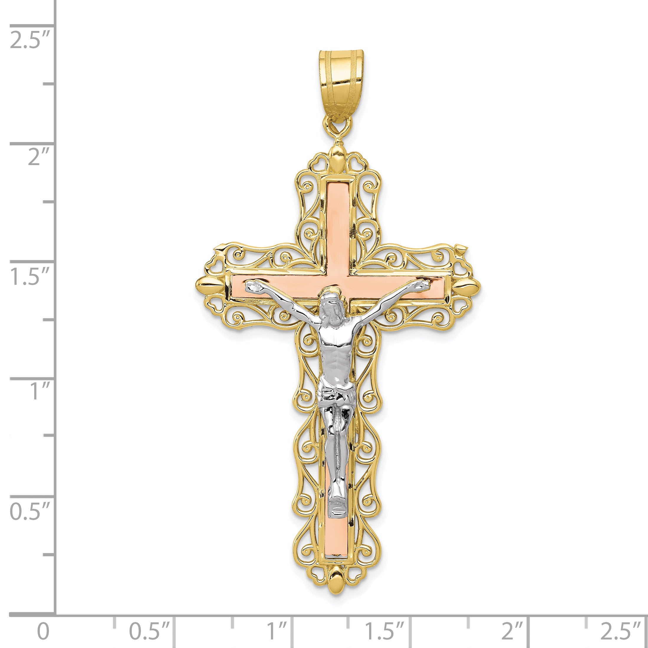 10K Tri-color Diamond-cut Crucifix Pendant