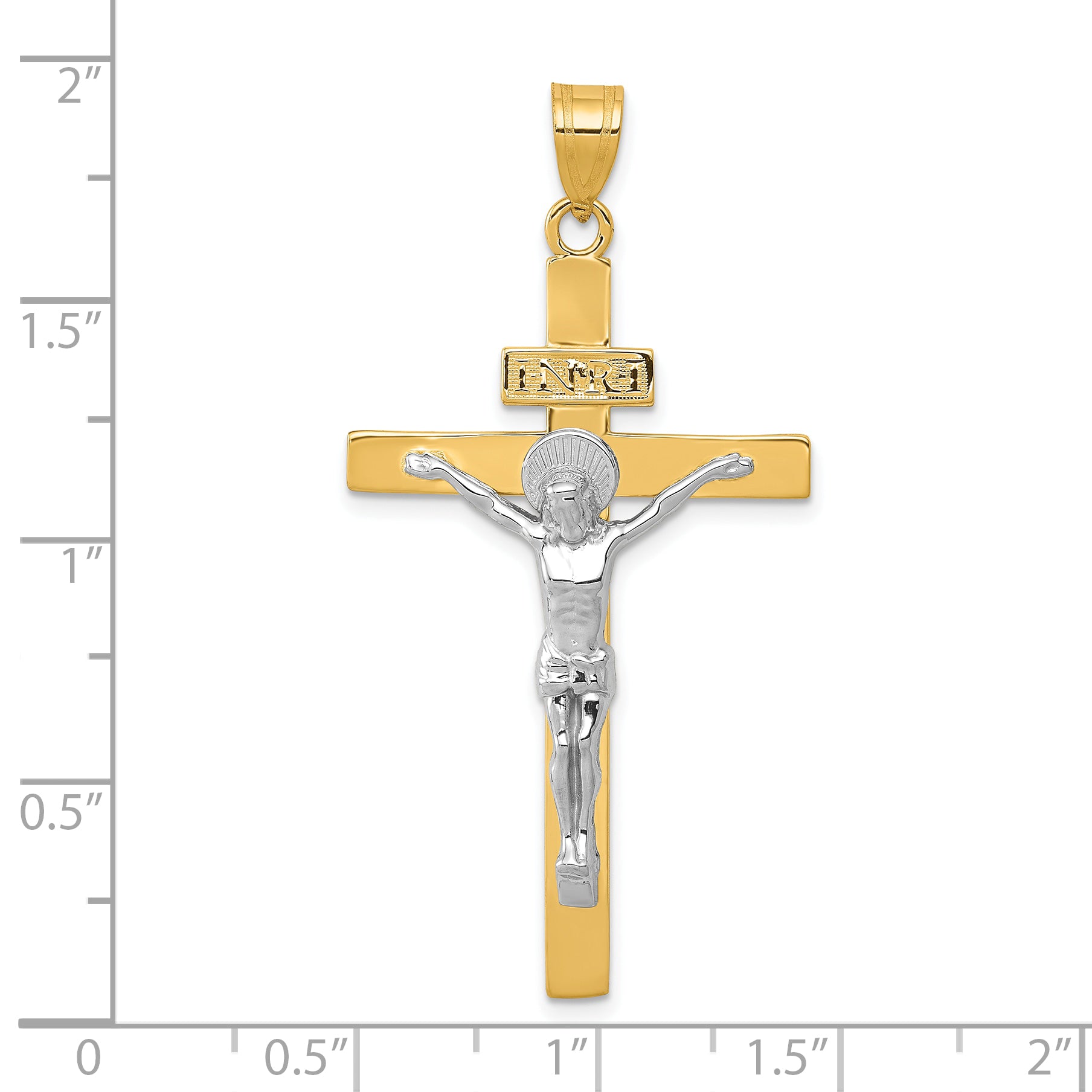 10K Two-tone INRI Crucifix Pendant