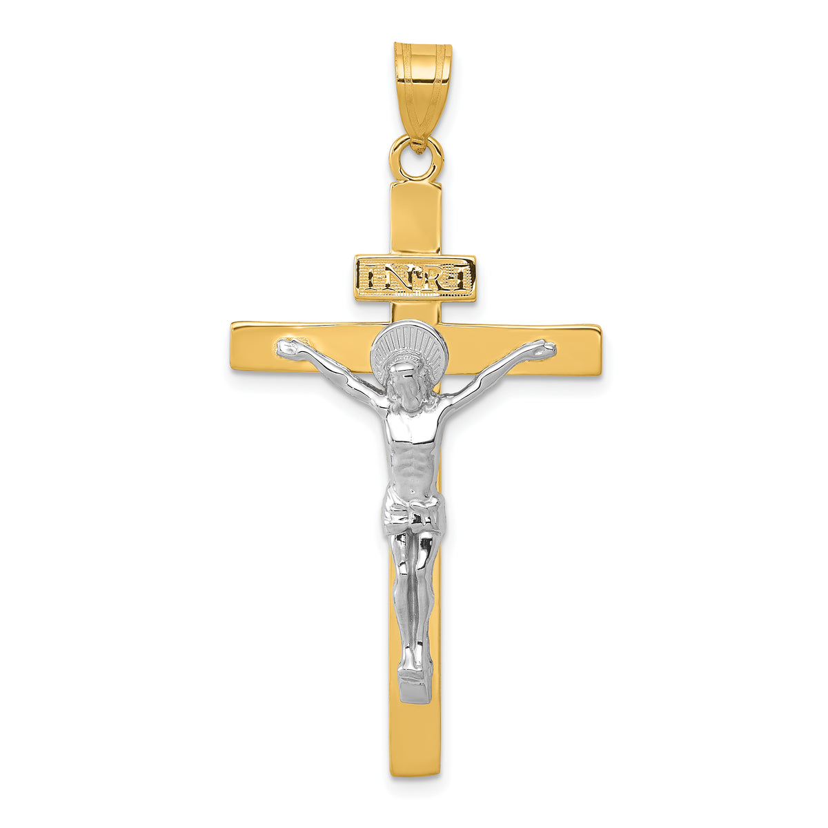 10K Two-tone INRI Crucifix Pendant