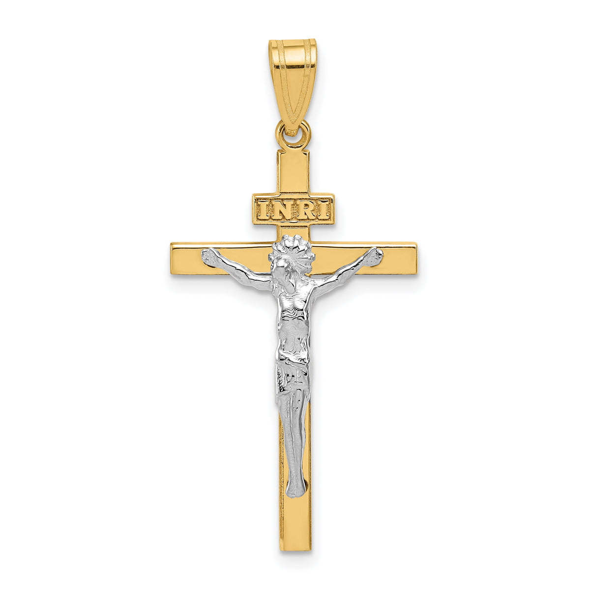 10K Two-tone INRI Crucifix Pendant